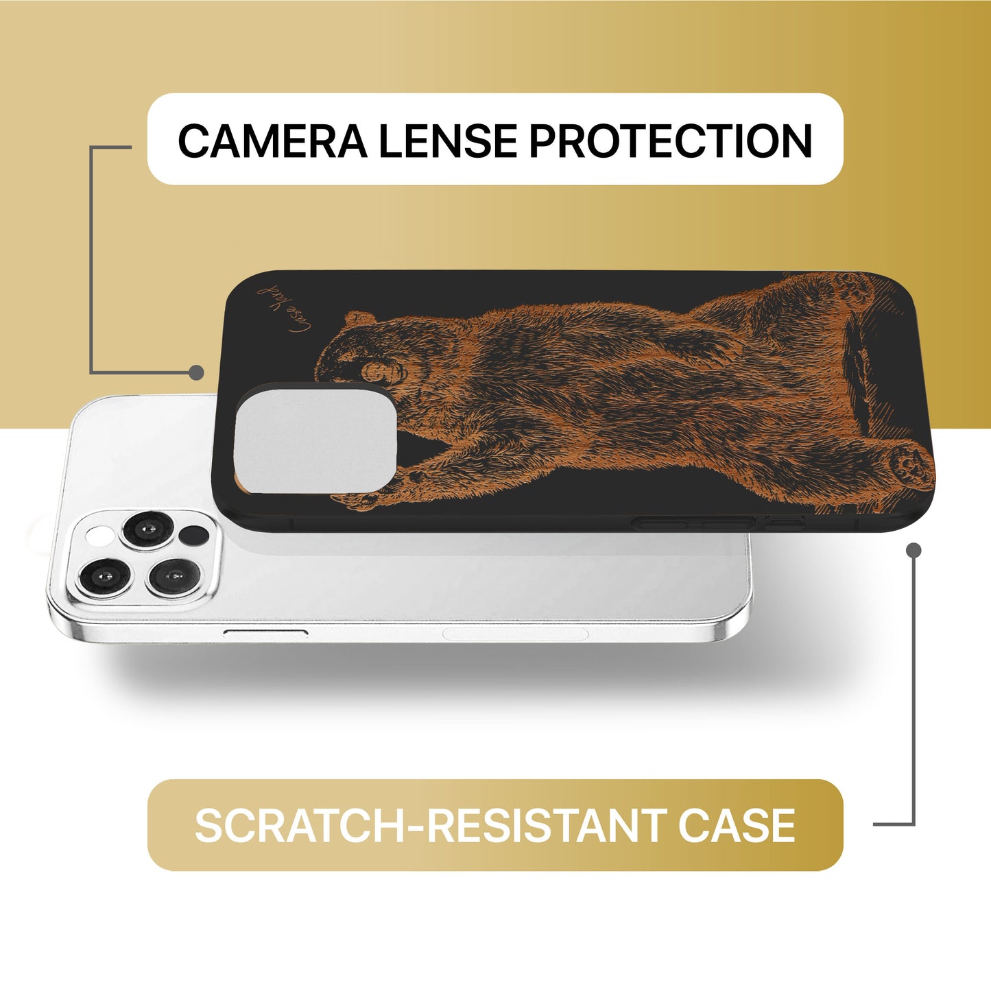 Grizzly Bear Wooden Laser Engraved Phone Case for iPhone