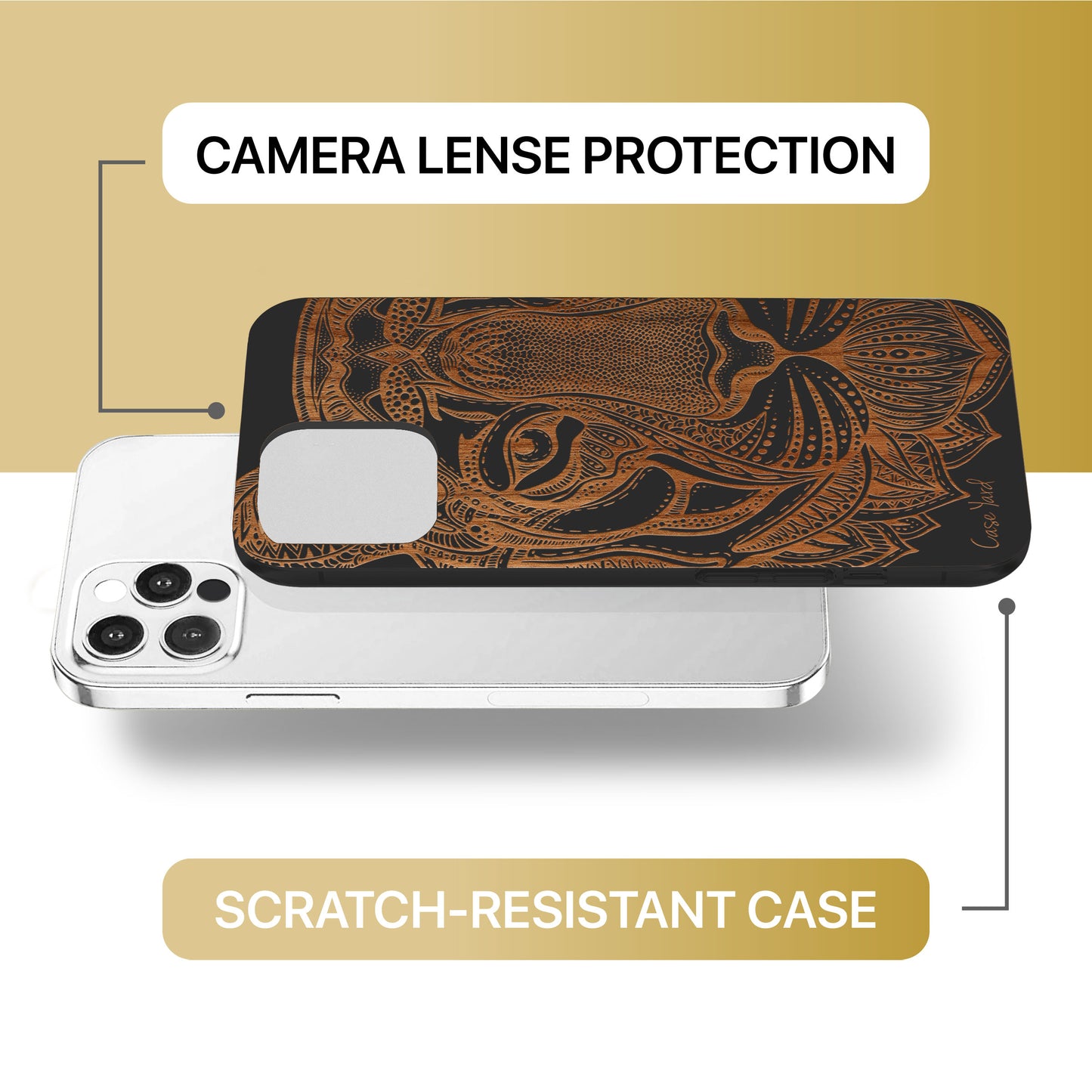 Doodle Tiger Face Wooden Laser Engraved Phone Case for iPhone