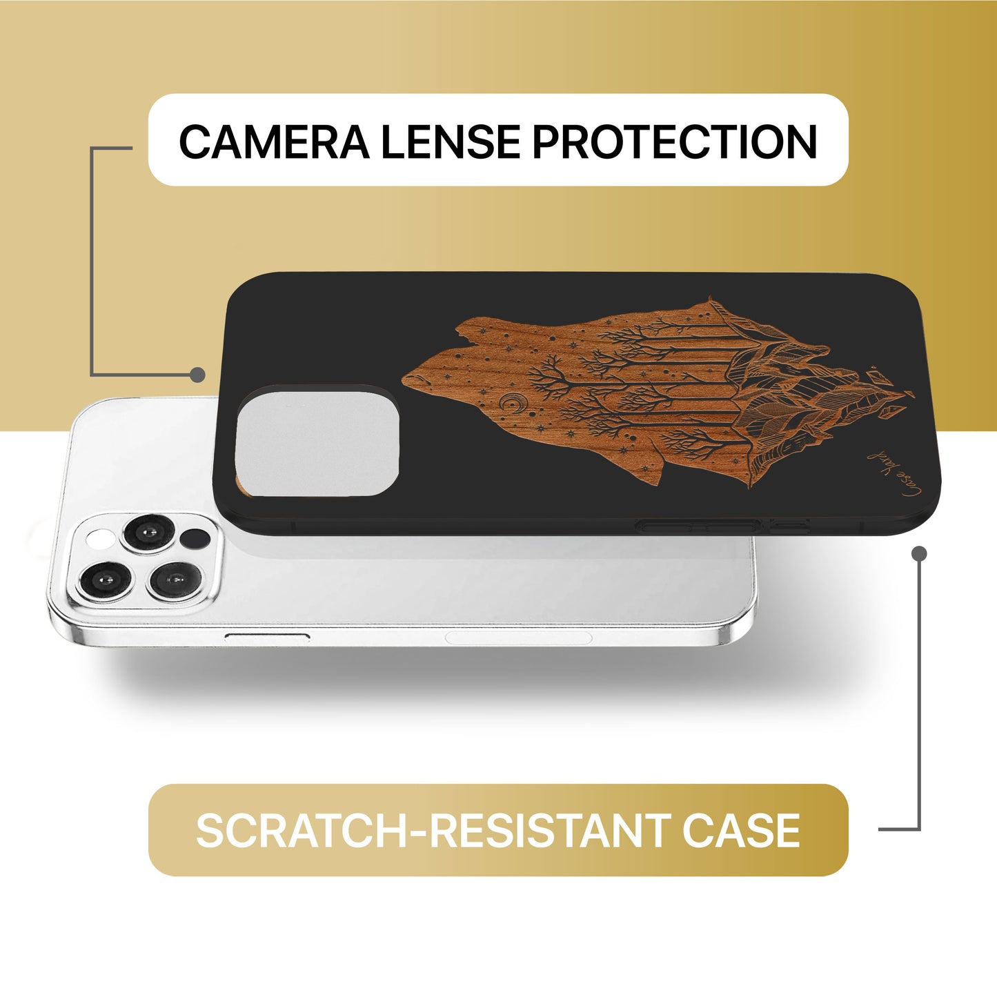 Howling Wolf Wooden Laser Engraved Phone Case