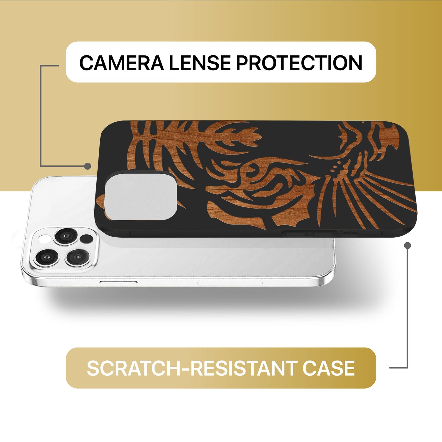 Half TigerFace Wooden Laser Engraved Phone Case