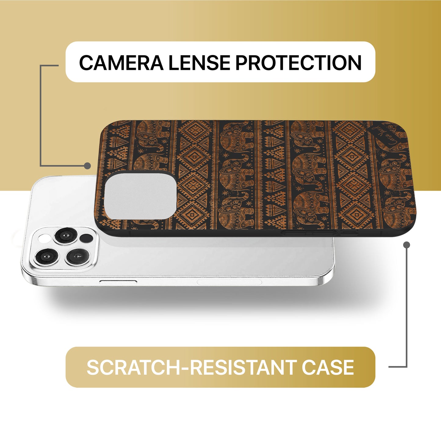 Elephant Pattern Wood Wooden Laser Engraved Phone Case
