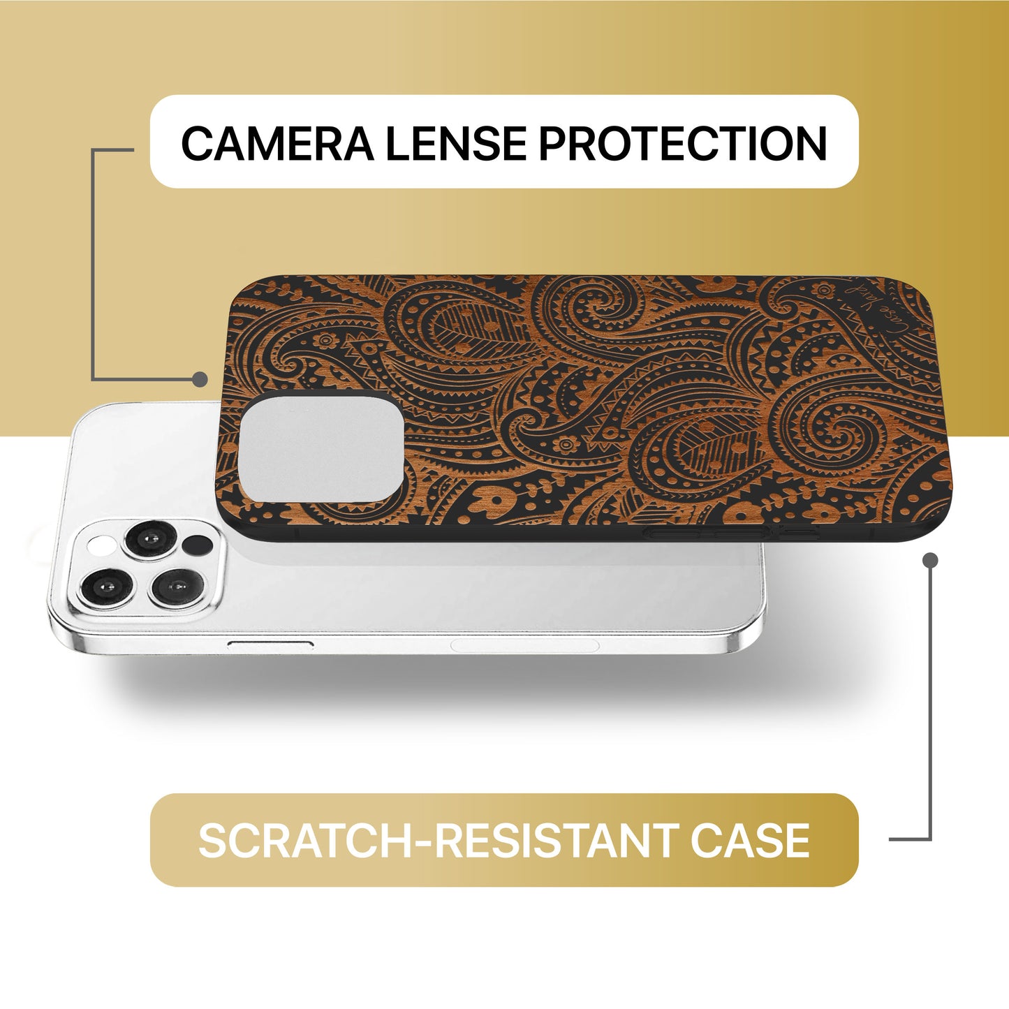 Paisley Wooden Laser Engraved Phone Case