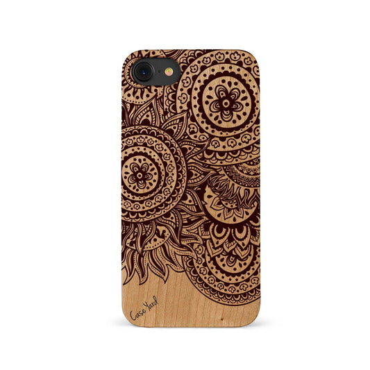 Doodle Circle Wooden Laser Engraved Phone Case for iPhone