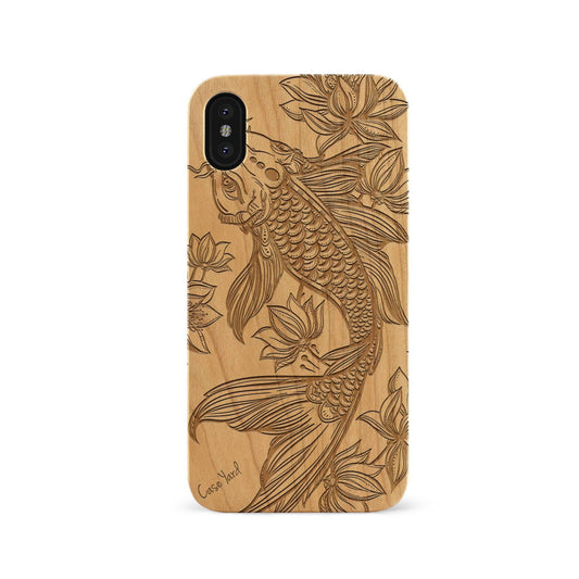 Koi Fish Wood Wooden Laser Engraved Phone Case