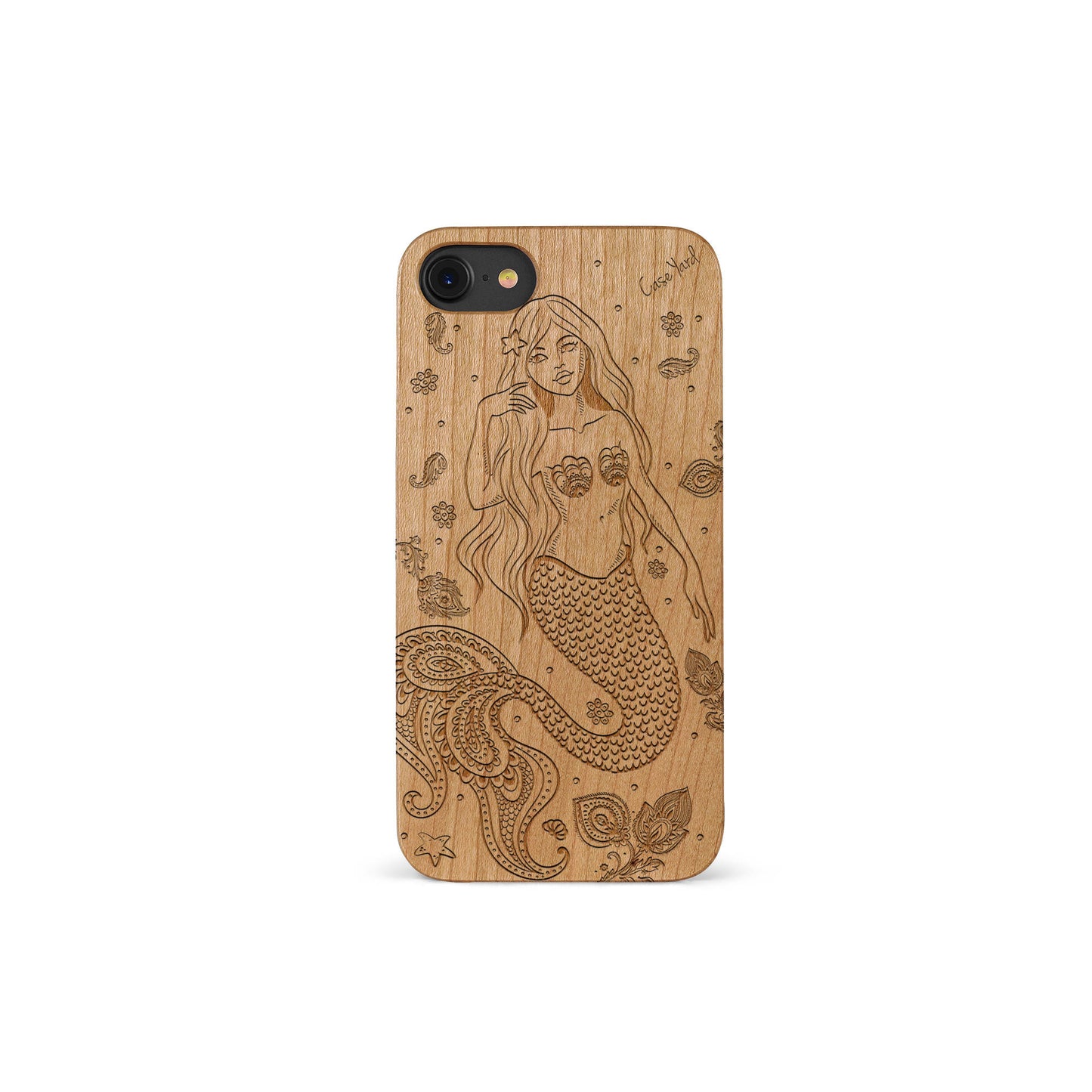 Wooden Cell Phone Case Cover, Laser Engraved case for iPhone & Samsung phone Mermaid Design