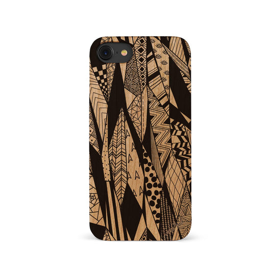 Geometric Abstract Feathers Wooden Laser Engraved Phone Case for iPhone