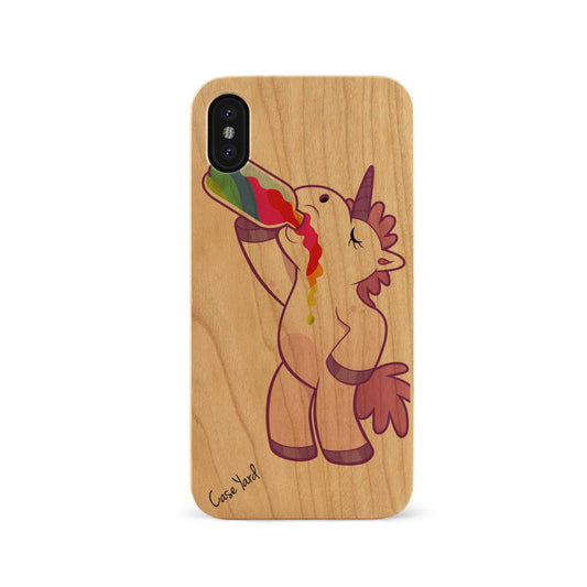 Drinking Unicorn UV Colored Wood Wooden Laser Engraved Phone Case for iPhone