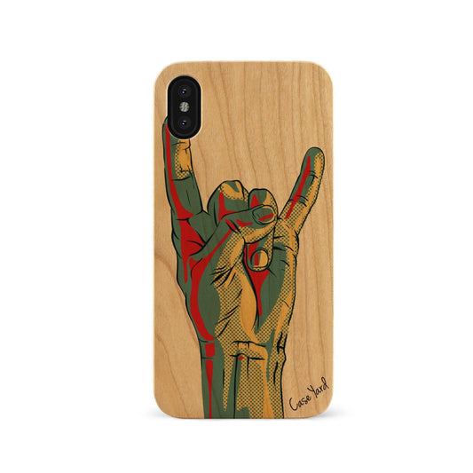 Rock UV Colored Wood Wooden Laser Engraved Phone Case for iPhone