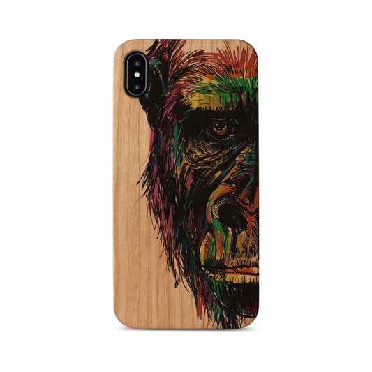 Gorilla Sketch Wooden Laser Engraved Phone Case for iPhone
